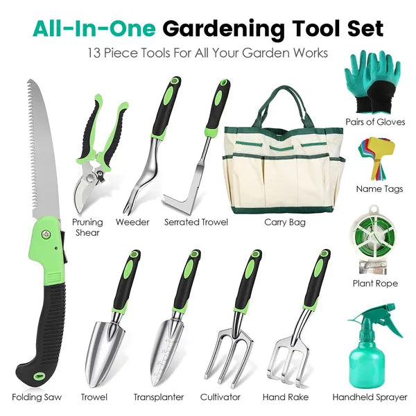 13Pcs Garden Tool Set Aluminum Alloy Gardening Hand Tools Starter Kit With Garden Bag Outdoor Hand Tools