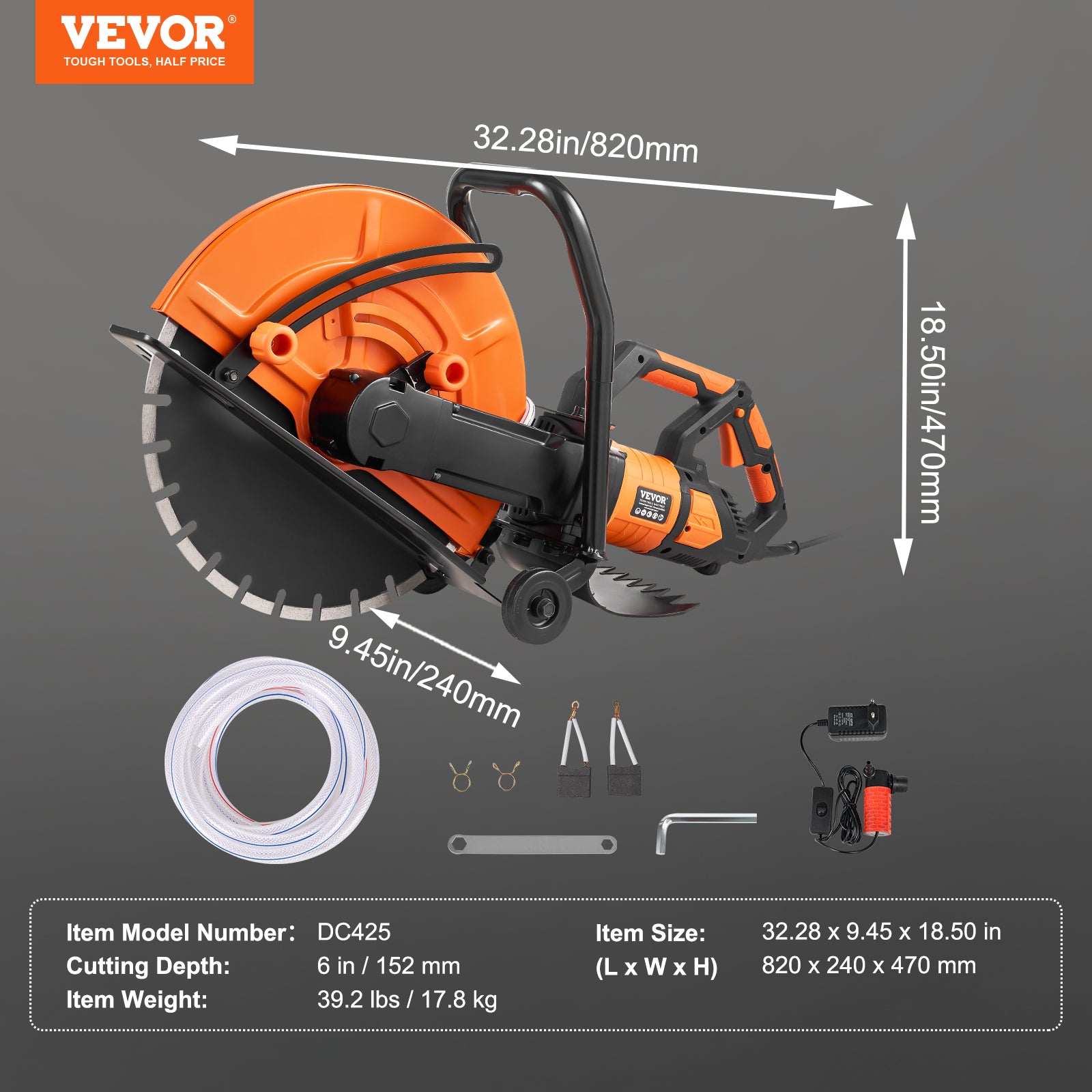 VEVOR 16" Electric Concrete Saw – 3200W Wet Cutting Circular Saw with Adjustable Depth