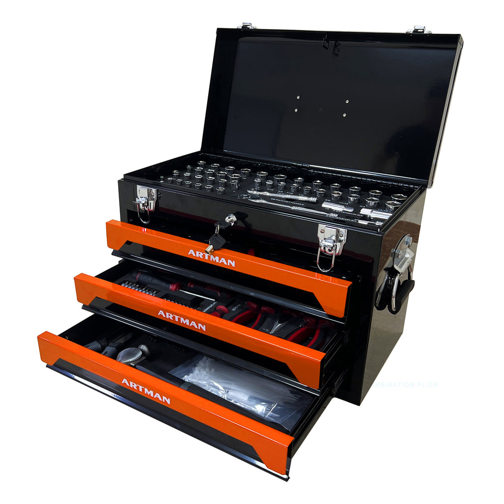 Heavy-Duty 3-Drawer Tool Box with Complete Tool Set