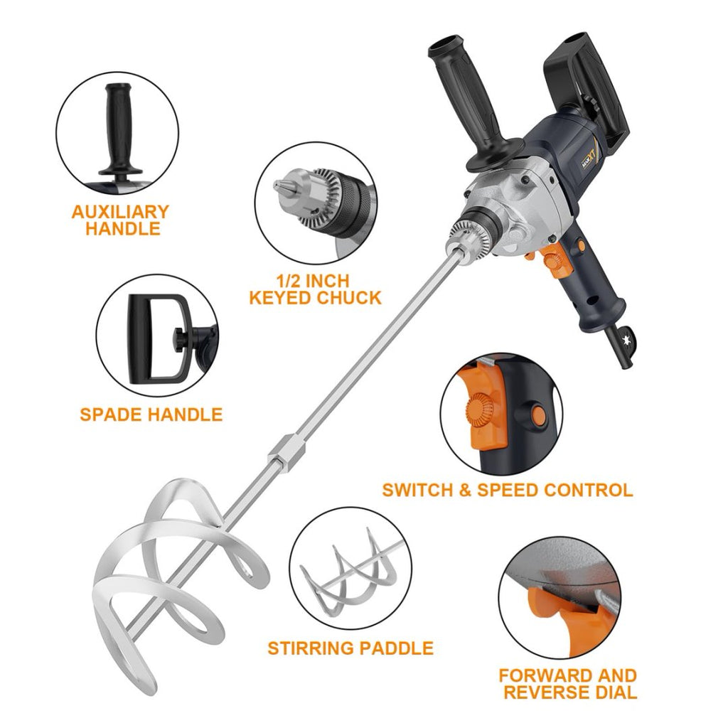 9A Corded Drill Mixer with Spade Handle – 1050W Variable-Speed Concrete & Mud Mixing Tool